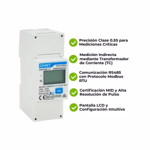 Smart Meter Chint  DDSU-666 CI. 0,5S (CI.C) 0.05A~1.5A 1P 230V Medición Indirecta  hasta 12kW - Imagen 3